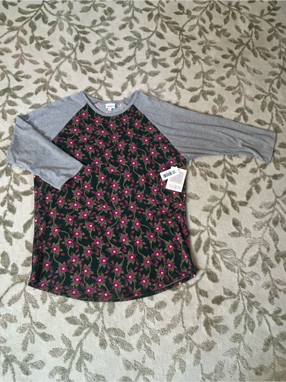 LuLaRoe Randy Women’s 2XL Floral Raglan 3/4 Sleeve Crew Neck Knit Top NWT